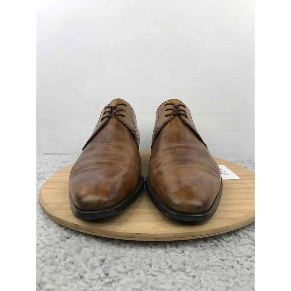 Magnanni Mens 11 Brown Leather Plain Toe Career Office Oxford Derby Dress Shoe